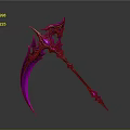 Fantasy Scythe Weapon With Purple And Black Ornate Curved Blade And Intricate Decorative Details