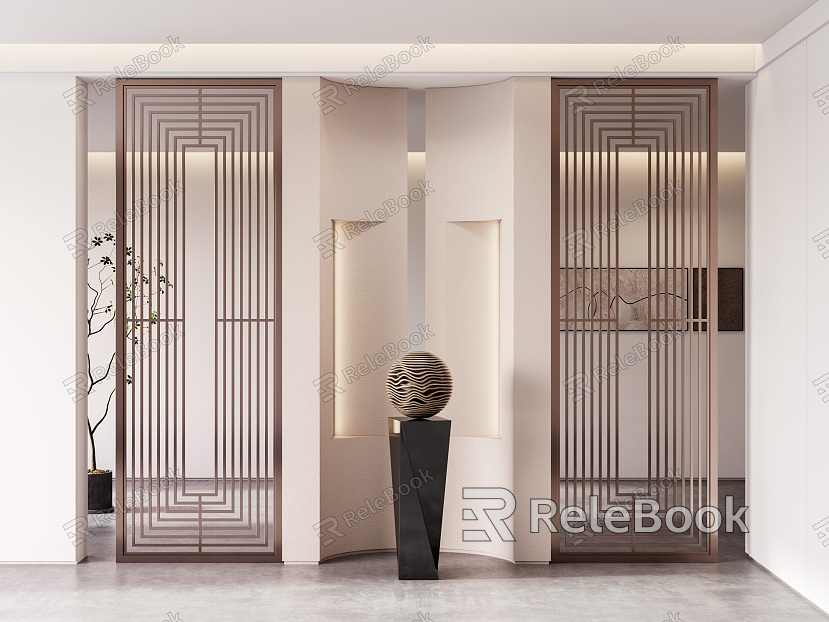 New Chinese Style Entrance Entrance Screen Partition Hollow New Chinese Style Partition New Chinese Style Screen Metal Partition model