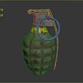 Hand Grenade With Textured Brown Body Yellow Stripe And Metal Pull Ring 3d model