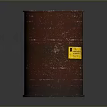 Red Rusty Industrial Metal Drum With Yellow Hazardous Waste Label