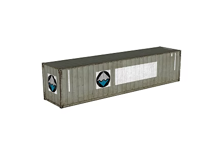 Industrial Equipment Shipping Container With Long Metal Structure And Circular Logos 3d model