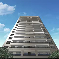 Modern Residential Building With Multiple Balconies Neatly Arranged Windows Light Colored Facade Against Blue Sky