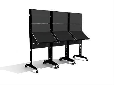 Three Black Mobile Workstations With Rolling Wheels And Adjustable Platforms 3d model