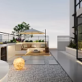 Modern Roof Garden Design Featuring Outdoor Seating Plants Umbrella Lighting And Gravel Floor