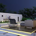 Rooftop Garden Outdoor Space With Sofa Chair Plants And Ambient Lighting