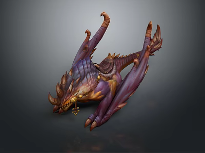 Fierce Fantasy Game Movie Character With Purple Orange Scales And Wings 3d model
