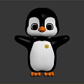 Cute 3D Penguin Character With Black Head White Body Orange Feet And Yellow Star