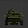 Detailed Green Armored Military Vehicle with Six Wheels Mounted Machine Gun and Antennas