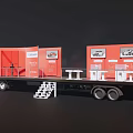 Utility Flatbed Truck With White Cab Red Cargo Container And Industrial Equipment