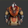White Haired Game Movie Character With Long Beard Red Traditional Robe And Armor Details