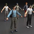Multiple Men In Different Outfits Standing In 3D Character Design Scene 3d model