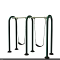 Outdoor Playground Equipment Swings With Green Metal Frames Two Seats And Hanging Chains