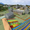 Outdoor Playground Equipment In Traditional Village With Colorful Slides Climbing Frames And Trees