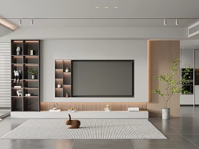 Modern Living Room TV Wall Design With Wooden Panels And Ambient Lighting 3d model