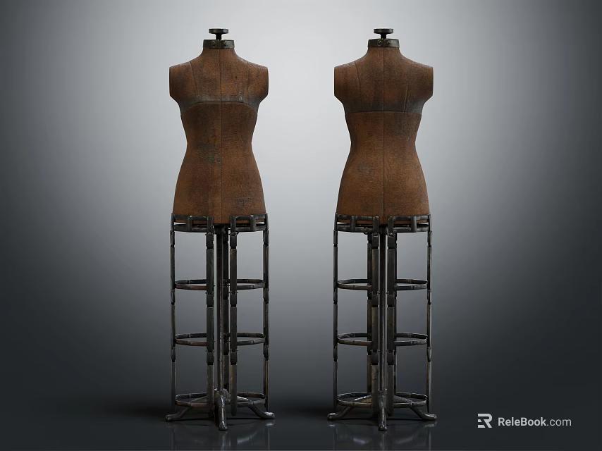 Brown Mannequins With Metal Stands On Gray Background For Fashion Display Setup 3d model 