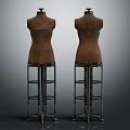 Brown Mannequins With Metal Stands On Gray Background For Fashion Display Setup