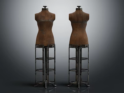 Brown Mannequins With Metal Stands On Gray Background For Fashion Display Setup 3d model