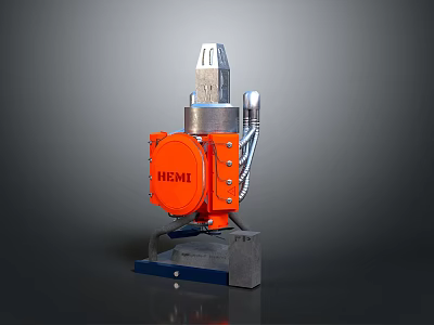 Industrial HEMI Mechanical Device With Orange Casing Metal Components And Base 3d model