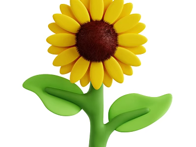 Vibrant Sunflower Plant With Yellow Petals Brown Center Green Stem And Fresh Leaves 3d model