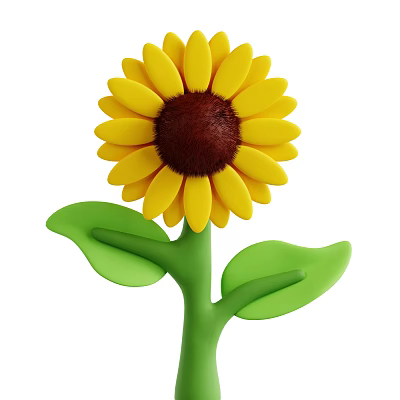 Vibrant Sunflower Plant With Yellow Petals Brown Center Green Stem And Fresh Leaves 3d model