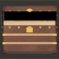 Brown Leather Storage Ottoman with Open Lid Gold Accents and Spacious Interior