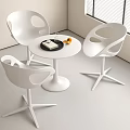 Modern White Round Table with Three Chairs and Window Blinds in Bright Room