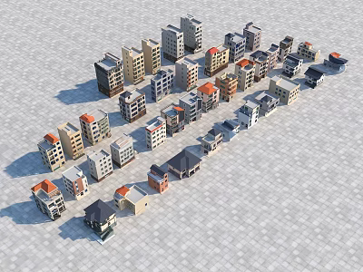 Various Styles Rural Self Built Houses Models Arranged On Ground 3d model
