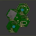 Detailed Hexagon Model with Green Landscape Pyramid Blue Pool Statues and Toy Car