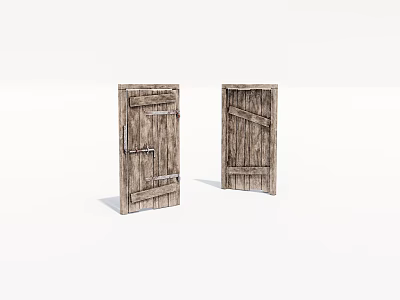 Rustic Wooden Doors With Aged Texture And Metal Hinges Design 3d model