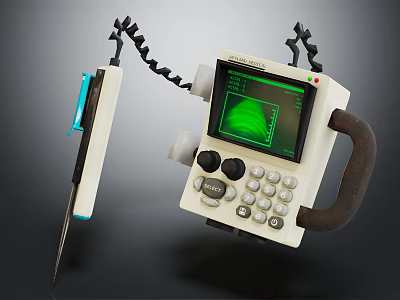 Portable Medical Device With Display Screen Buttons Probe And Coiled Cable 3d model