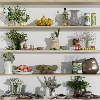 Food Display On Shelves With Fruits And Plants 3d model