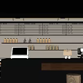 Modern Café Interior Design With Wooden Counter Coffee Machines Menu Board And Stools
