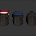 Fashionable Daily Hats Red With Gold Stripes Blue And Black With Purple Ribbons