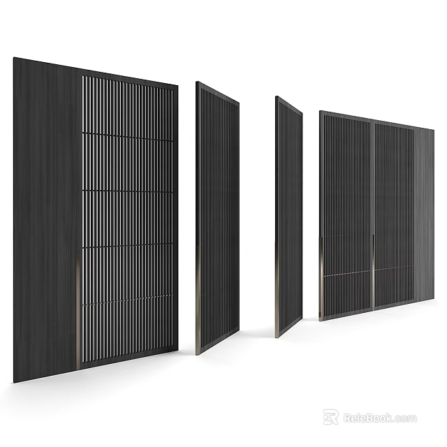 Modern Black Room Dividers With Vertical Slats And Panel Design 3d model 