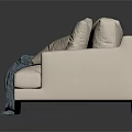 Minimalist Beige Sectional Sofa With Light Blue Blanket Decorative Pillows And Black Legs