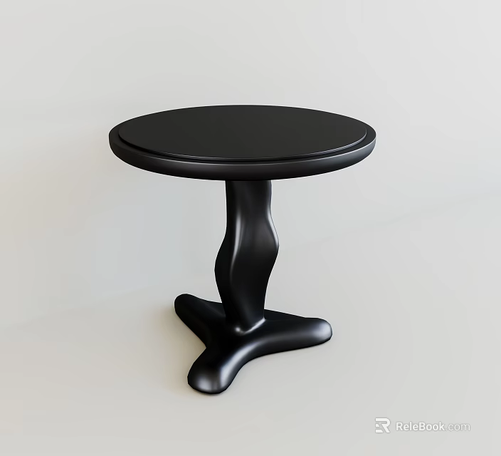 Modern Black Round Top Side Table With Unique Curved Base Design 3d model 
