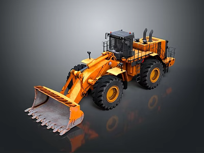 Yellow Heavy Duty Construction Loader With Front Bucket And Big Tires 3d model