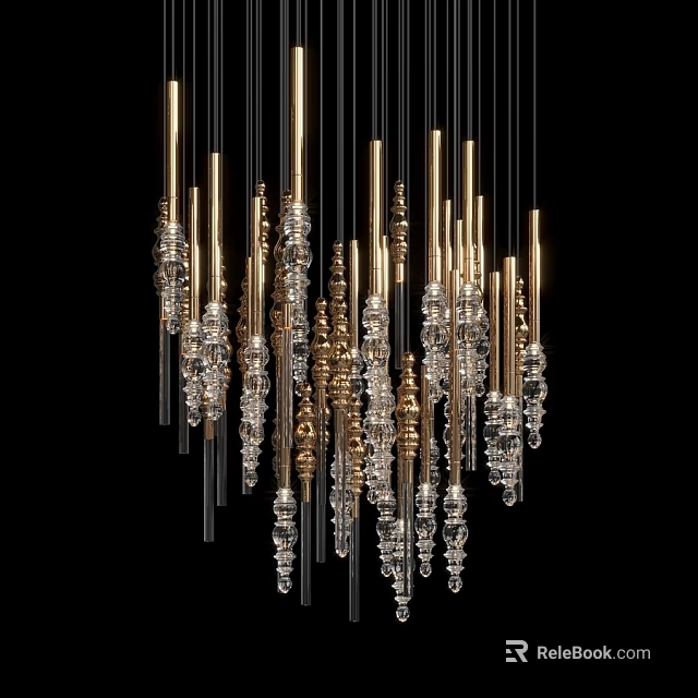 Modern Crystal Chandelier With Brass Rods And Hanging Decorative Elements 3d model 