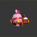 Pink Rabbit Game Movie Character with Red Star Hat Big Eyes Chest and Yellow Ball