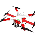Industrial Drone With Red And White Frame And Four Black Propellers