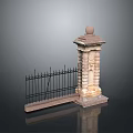Scenic Landscape Featuring Historic Stone Pillar Black Iron Fence Spherical Top and Detailed Base