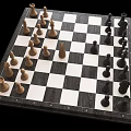 Wooden Chess Pieces On Black And White Checkerboard For Board Game Entertainment