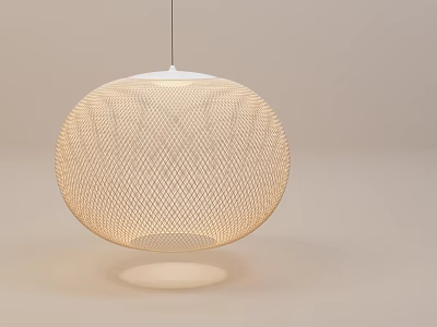 Modern Minimalist Round Pendant Light With Woven Texture And Soft Lighting 3d model