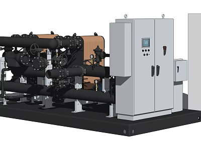 Industrial Equipment With Pipes Valves Control Cabinet And Mechanical Components 3d model