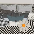 Decorative Throw Pillows With Various Patterns Houndstooth Stripes And Daisy On Bed