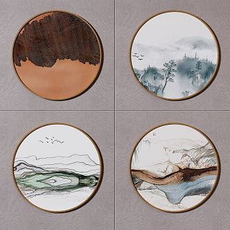 New Chinese Round Frame Painting Round Decorative Painting 3d model