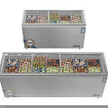 Stainless Steel Display Freezer with Multiple Compartments Wheels and Stored Food Drinks Certified
