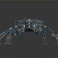 Blue Mechanical Spider Creature With Yellow Details And Sci Fi Design Structure