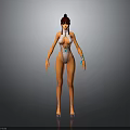 3D Female Character Model With Red Hair Bikini Necklace And Bracelets On Gray Background