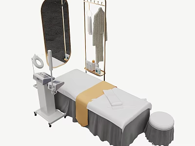 Modern Massage Bed With White Sheet Yellow Runner Stool And Beauty Equipment 3d model